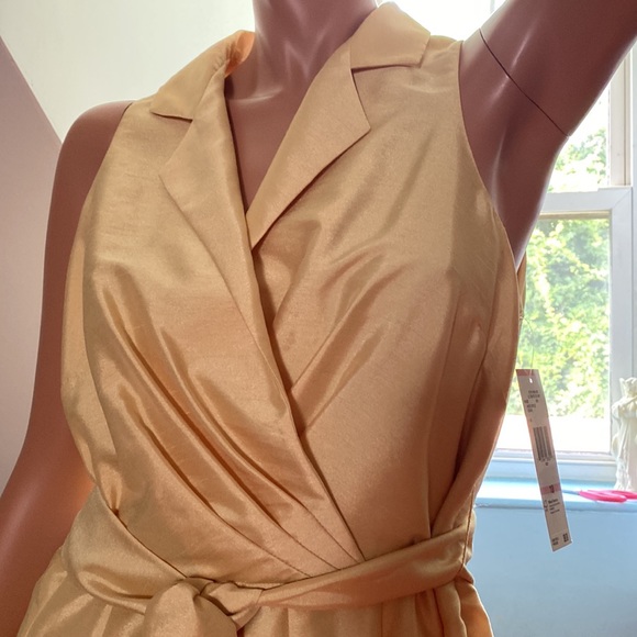 PARTY Shimmering Gold EVAN PICONE Faux Wrap Dress size 10 - Picture 2 of 9